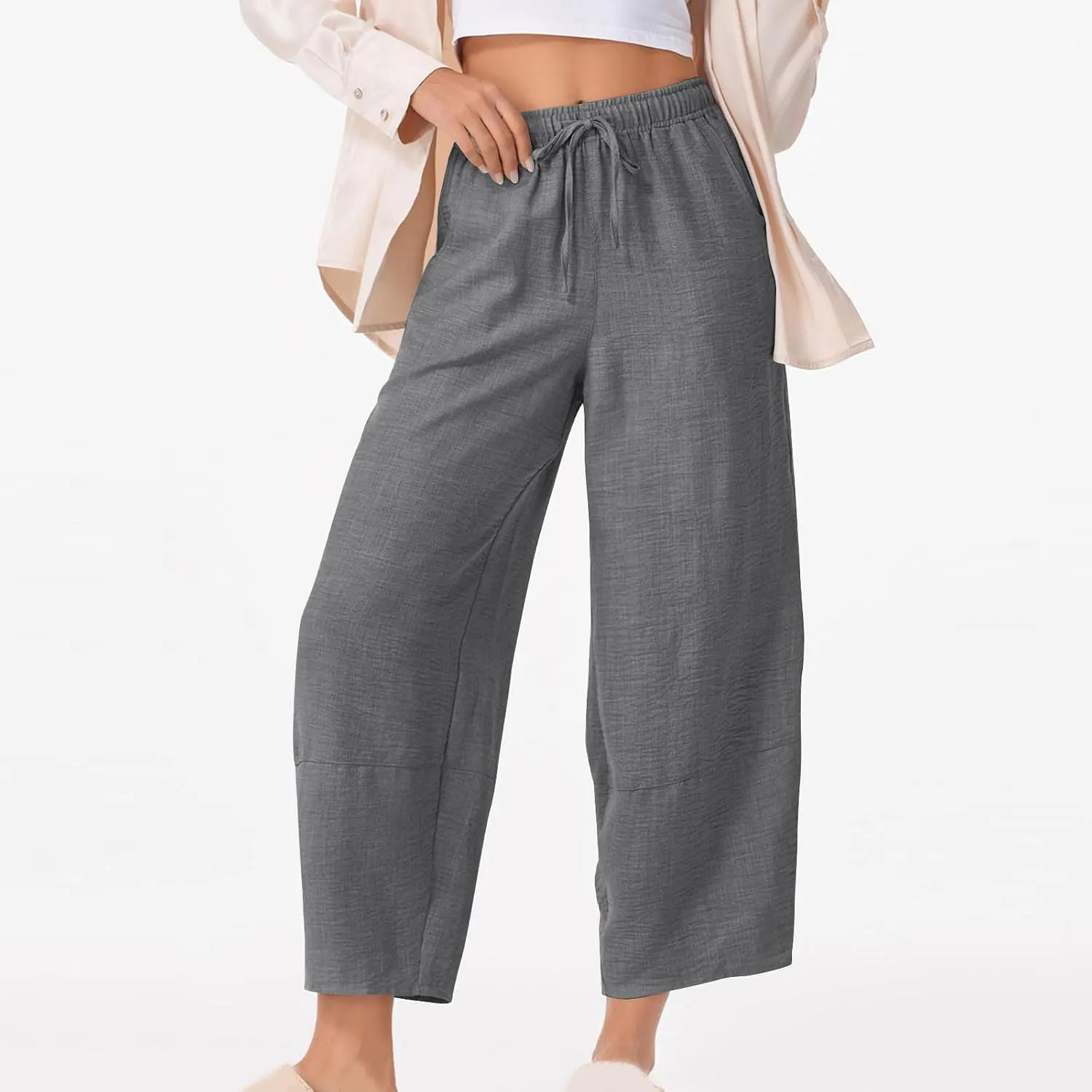 Women Baggy Pants Summer Drawstring Wide High Waisted Leg Casual Pant 2025 Beach Travel Vacation Trousers with Pocket