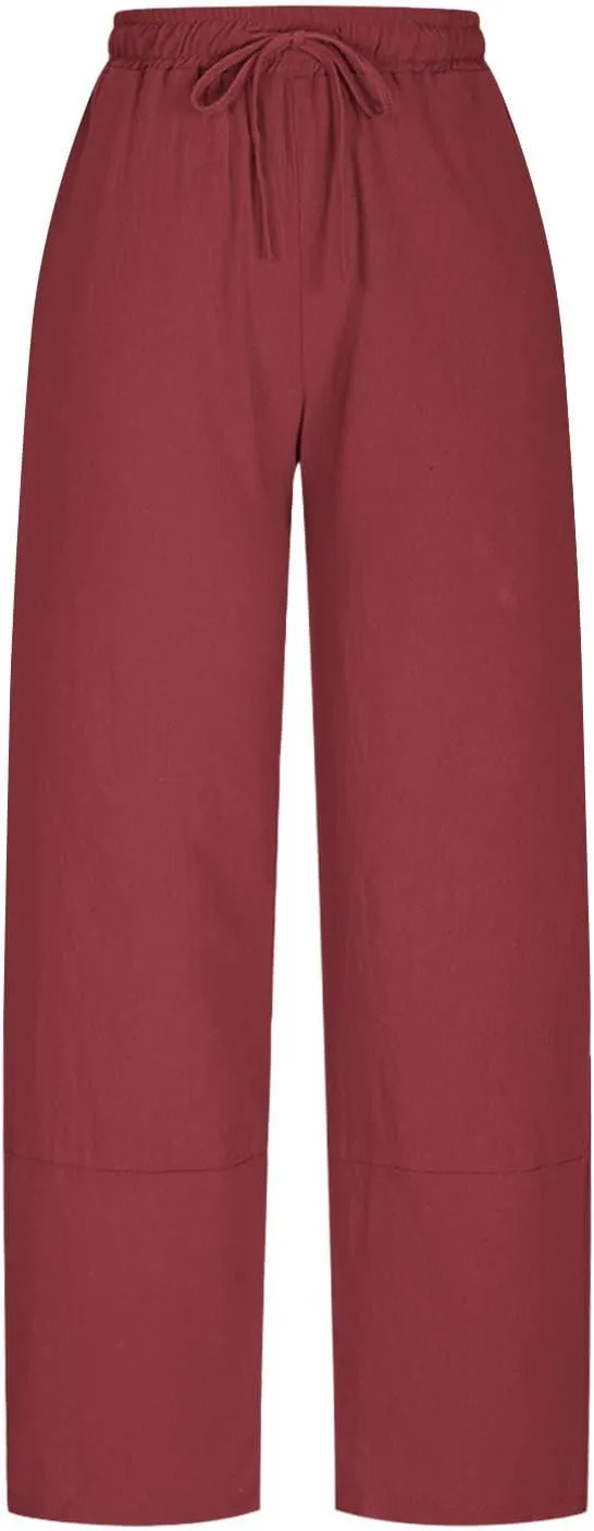 Women Baggy Pants Summer Drawstring Wide High Waisted Leg Casual Pant 2025 Beach Travel Vacation Trousers with Pocket