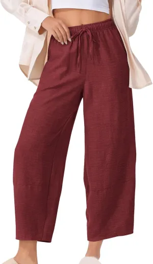 Women Baggy Pants Summer Drawstring Wide High Waisted Leg Casual Pant 2025 Beach Travel Vacation Trousers with Pocket