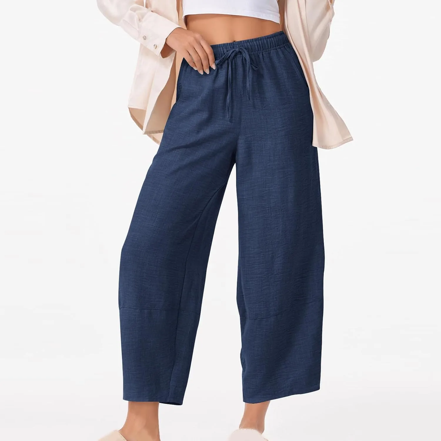 Women Baggy Pants Summer Drawstring Wide High Waisted Leg Casual Pant 2025 Beach Travel Vacation Trousers with Pocket
