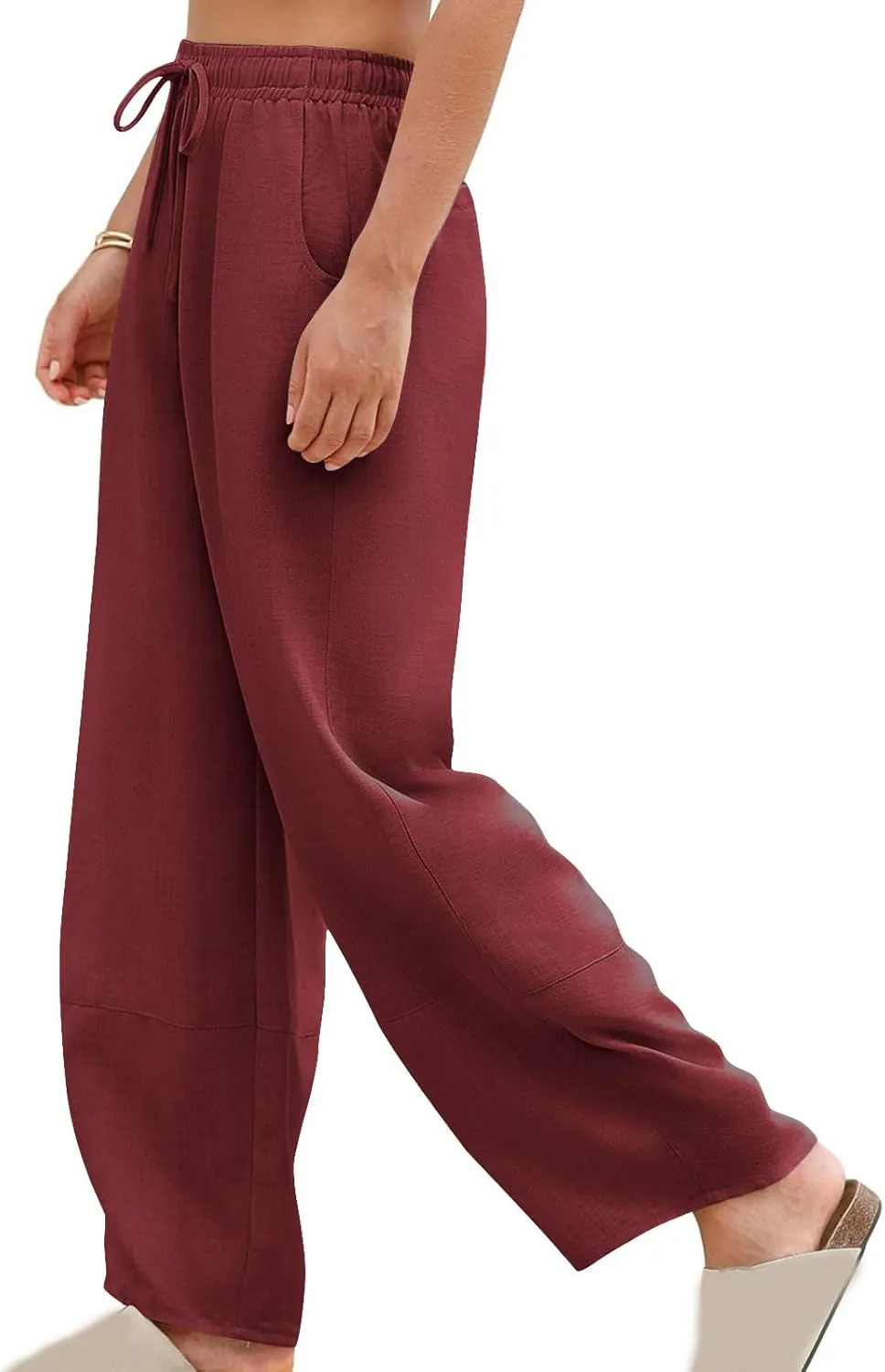 Women Baggy Pants Summer Drawstring Wide High Waisted Leg Casual Pant 2025 Beach Travel Vacation Trousers with Pocket