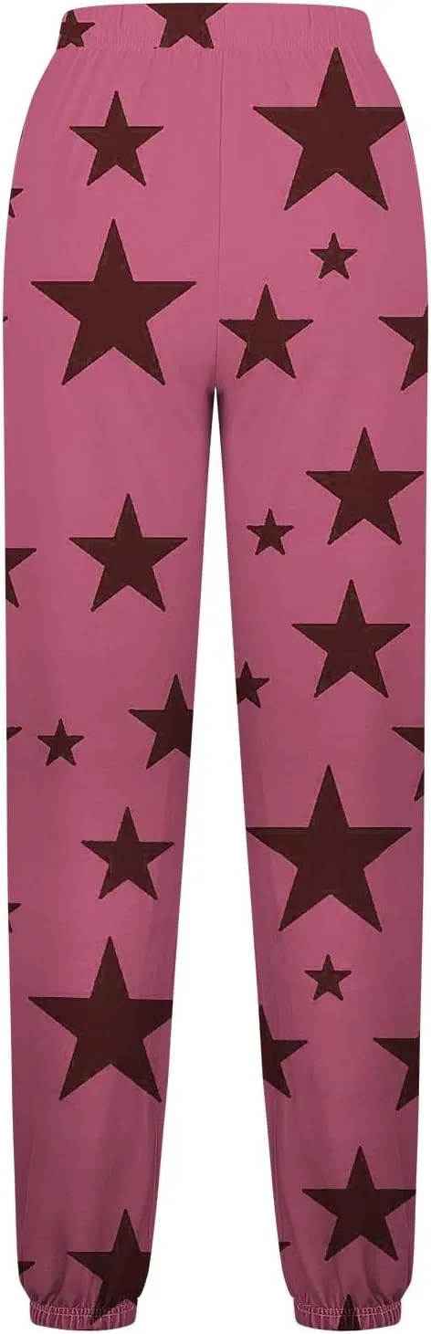 Women Comfy Sweatpants Trendy 2025 Stars Print Athletic Hiking Joggers Pants High Waisted Teen Girls Casual Pants