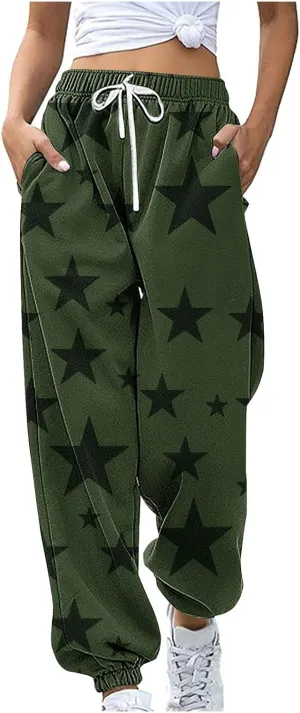 Women Comfy Sweatpants Trendy 2025 Stars Print Athletic Hiking Joggers Pants High Waisted Teen Girls Casual Pants