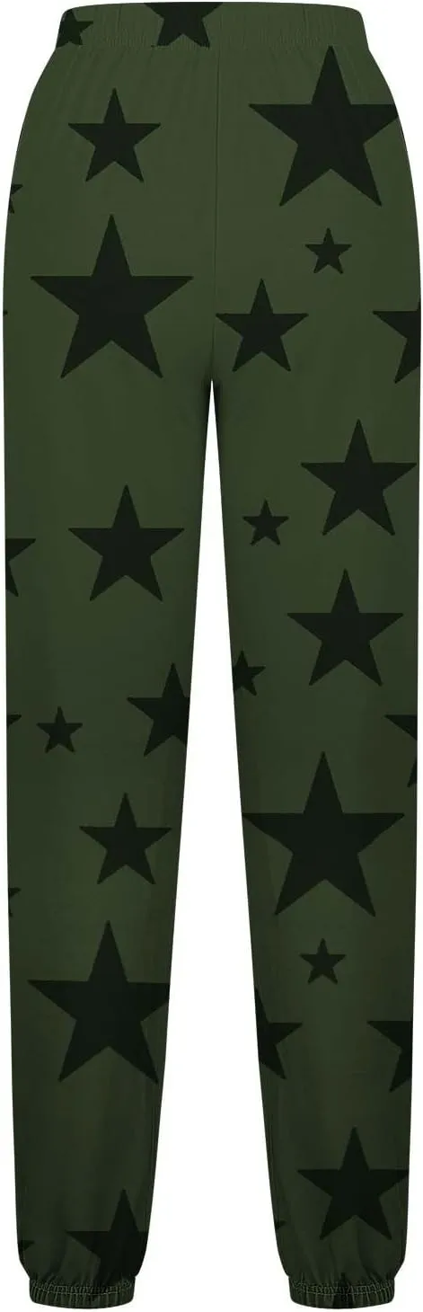 Women Comfy Sweatpants Trendy 2025 Stars Print Athletic Hiking Joggers Pants High Waisted Teen Girls Casual Pants
