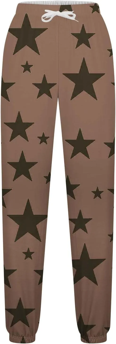 Women Comfy Sweatpants Trendy 2025 Stars Print Athletic Hiking Joggers Pants High Waisted Teen Girls Casual Pants