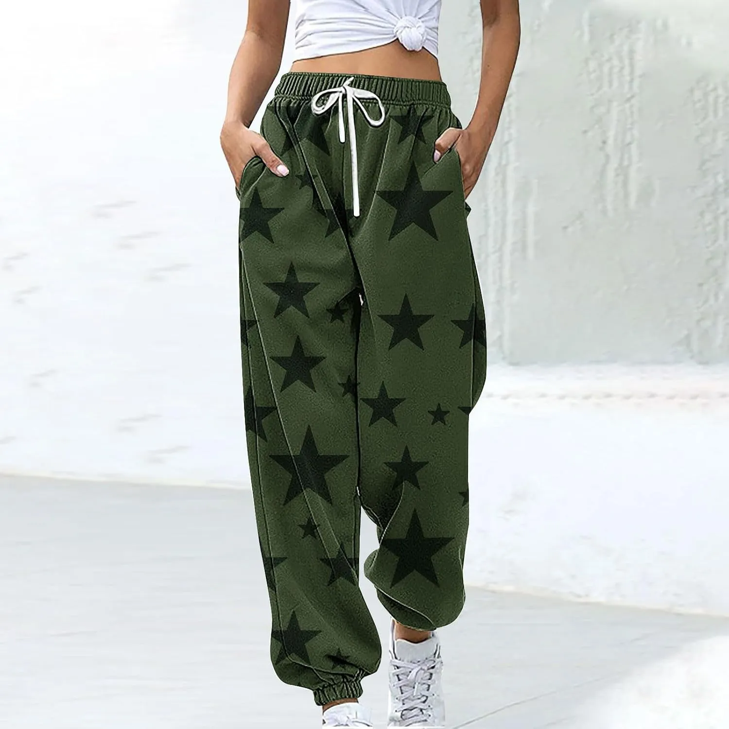 Women Comfy Sweatpants Trendy 2025 Stars Print Athletic Hiking Joggers Pants High Waisted Teen Girls Casual Pants