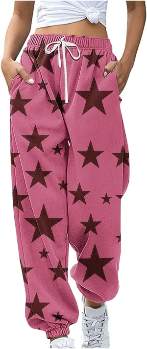 Women Comfy Sweatpants Trendy 2025 Stars Print Athletic Hiking Joggers Pants High Waisted Teen Girls Casual Pants