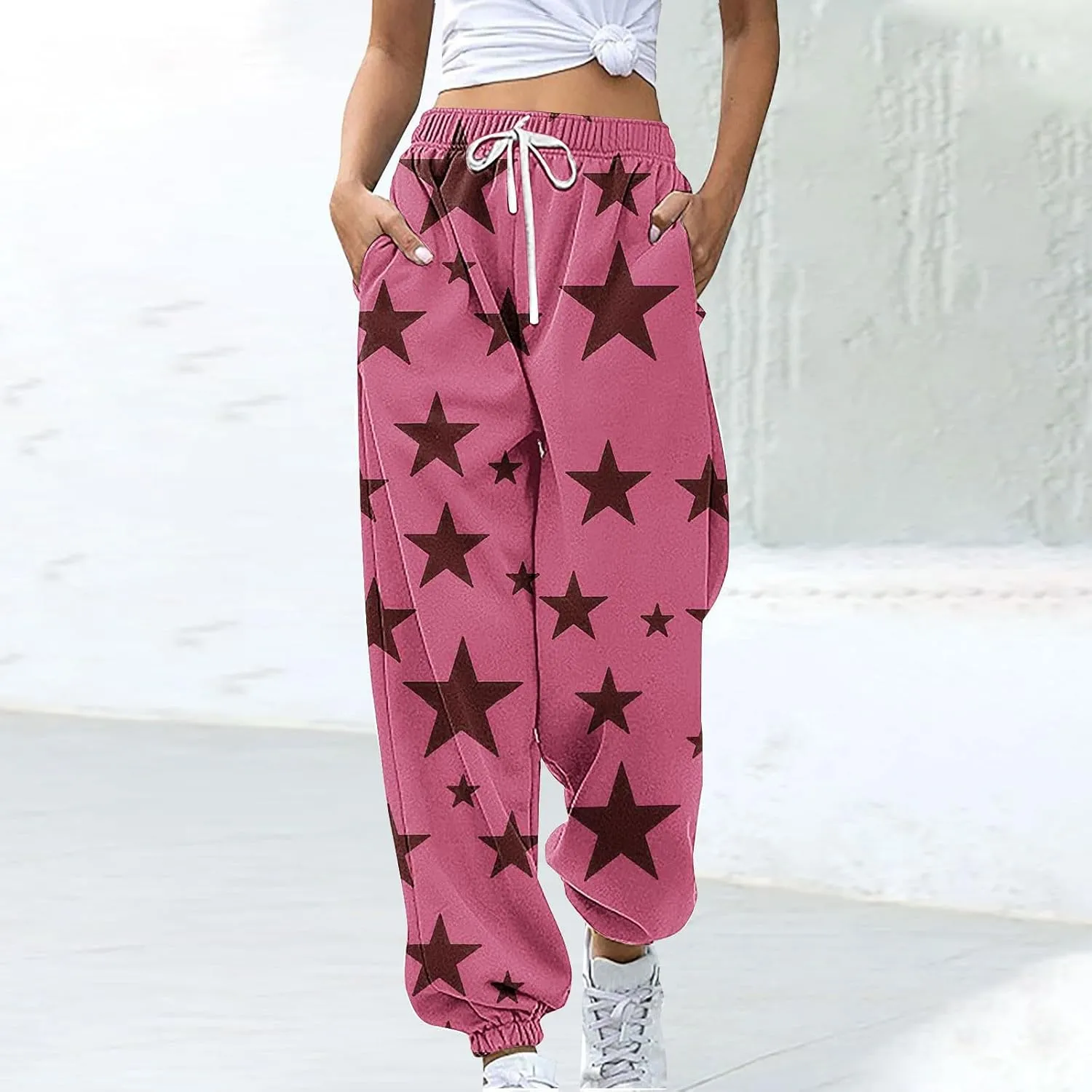 Women Comfy Sweatpants Trendy 2025 Stars Print Athletic Hiking Joggers Pants High Waisted Teen Girls Casual Pants