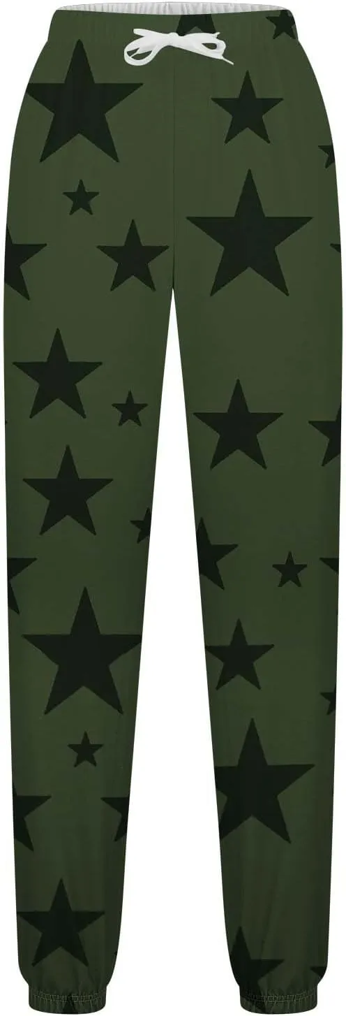 Women Comfy Sweatpants Trendy 2025 Stars Print Athletic Hiking Joggers Pants High Waisted Teen Girls Casual Pants