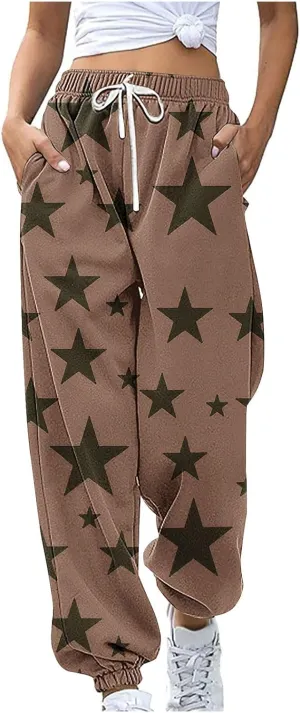 Women Comfy Sweatpants Trendy 2025 Stars Print Athletic Hiking Joggers Pants High Waisted Teen Girls Casual Pants