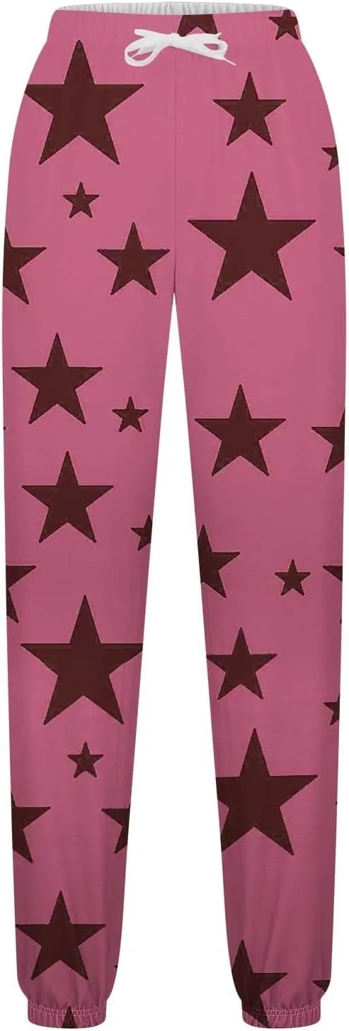 Women Comfy Sweatpants Trendy 2025 Stars Print Athletic Hiking Joggers Pants High Waisted Teen Girls Casual Pants