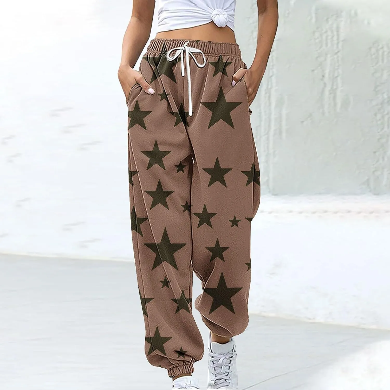 Women Comfy Sweatpants Trendy 2025 Stars Print Athletic Hiking Joggers Pants High Waisted Teen Girls Casual Pants