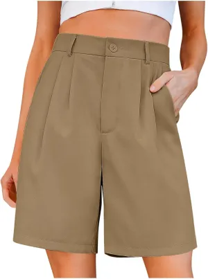 Women's Bermuda Shorts Pocket Thin High Waisted Straight Casual Mid Pant Breathable Wide Leg Five Pants Outdoor