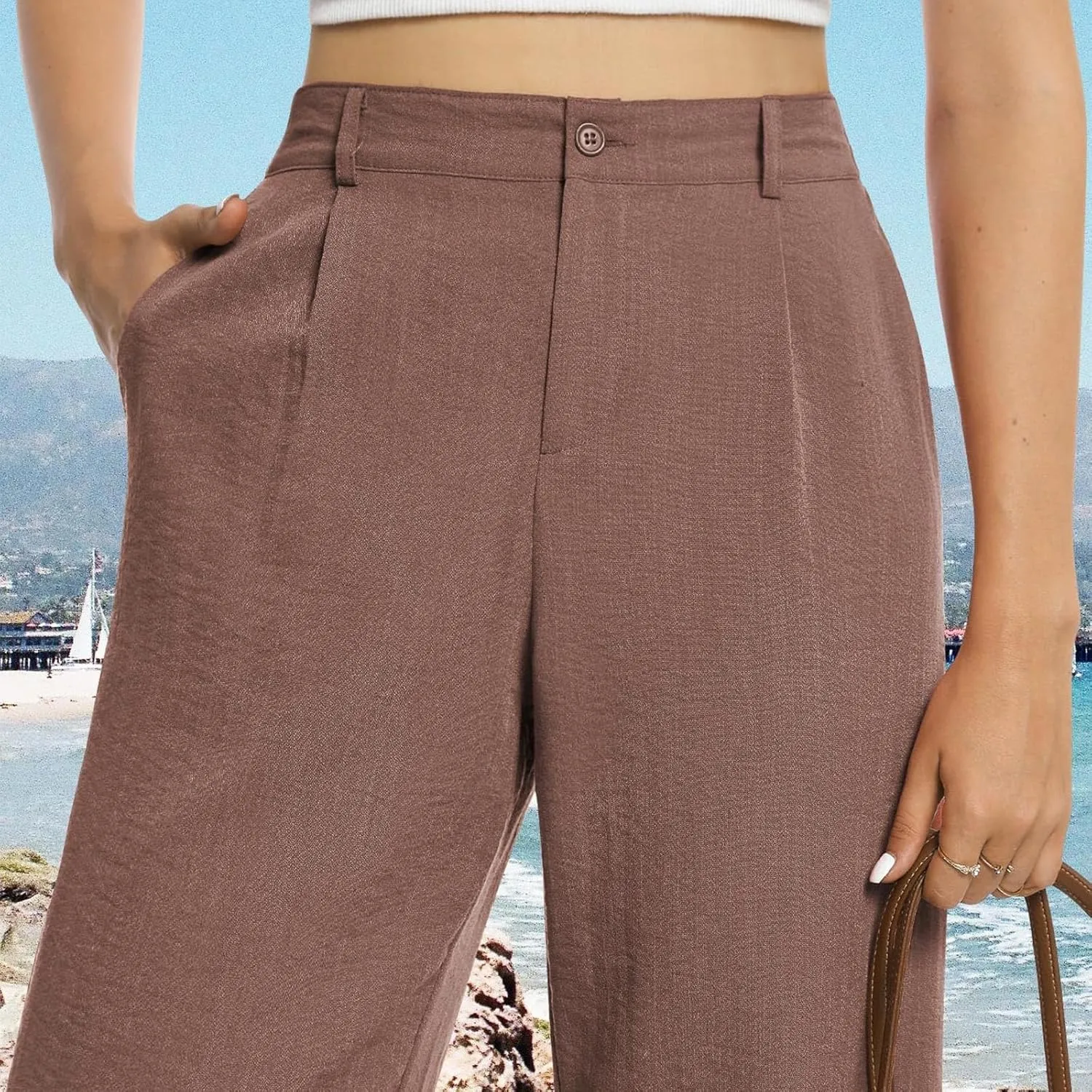 Womens Casual Wide Leg Pants High Waist Button Down Straight Leg Trousers Work Dress Pants for Women Business Outfits