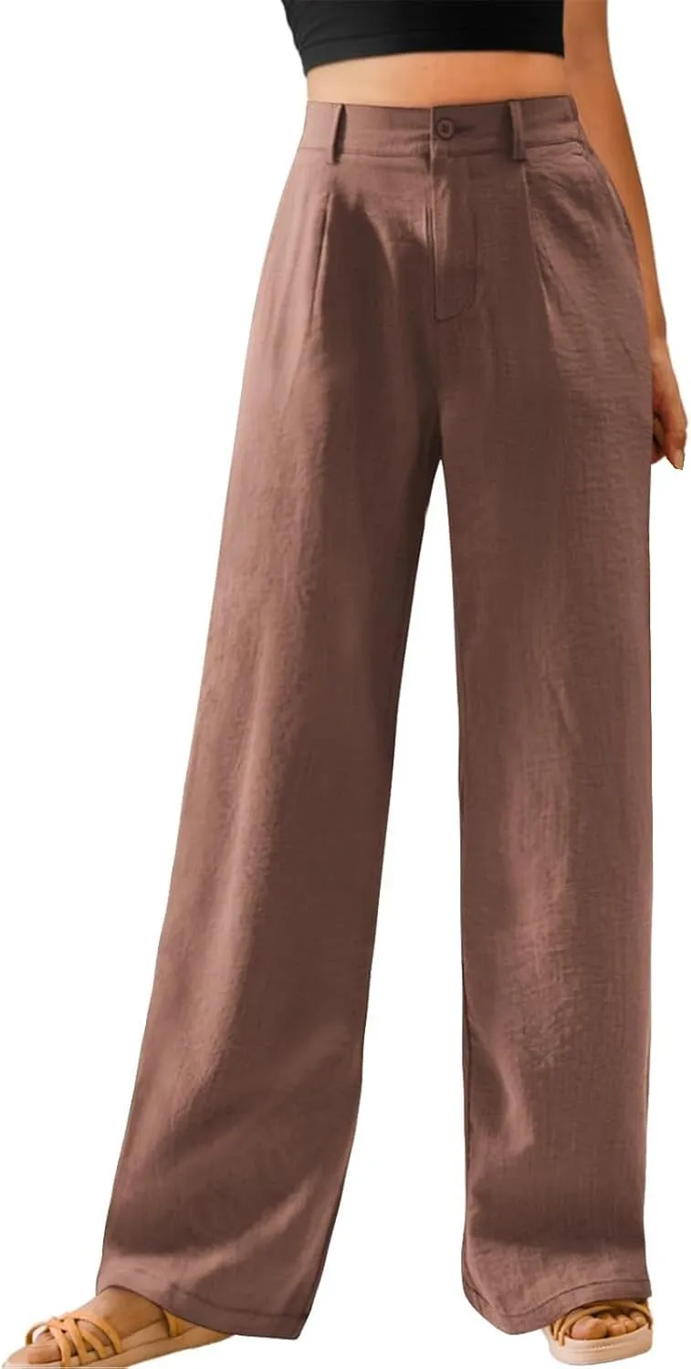 Womens Casual Wide Leg Pants High Waist Button Down Straight Leg Trousers Work Dress Pants for Women Business Outfits