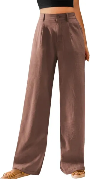 Womens Casual Wide Leg Pants High Waist Button Down Straight Leg Trousers Work Dress Pants for Women Business Outfits