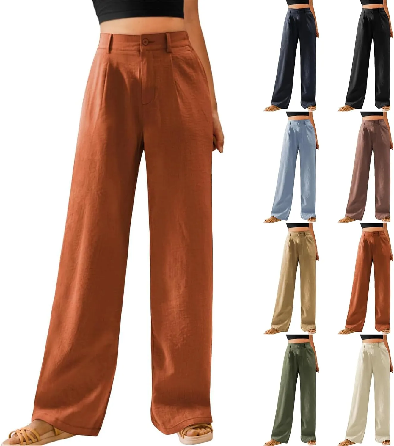 Womens Casual Wide Leg Pants High Waist Button Down Straight Leg Trousers Work Dress Pants for Women Business Outfits
