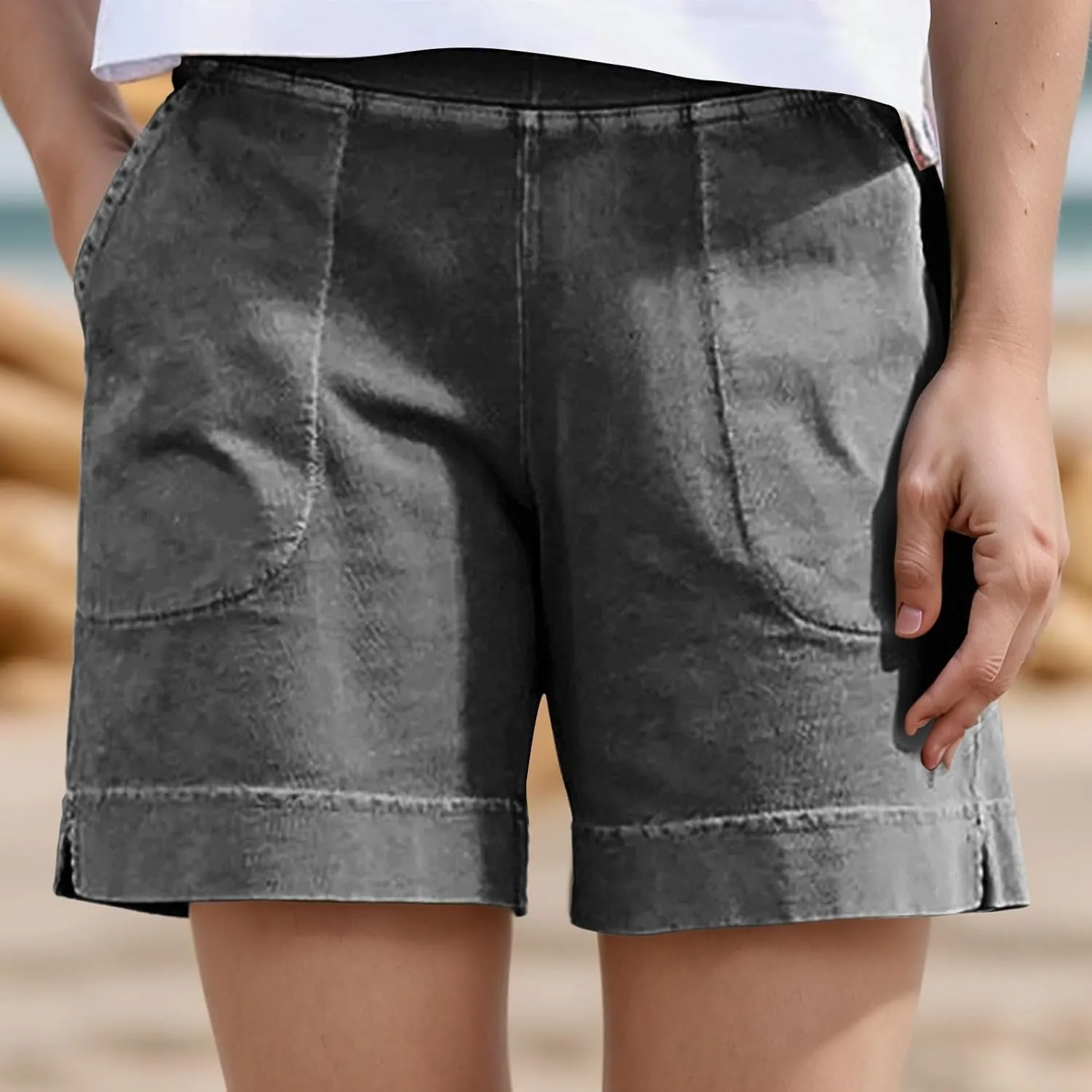 Womens Cotton Linen Shorts Drawstring Elastic Waist 2025 Casual Summer Trendy Short with Pockets (S-3Xl)