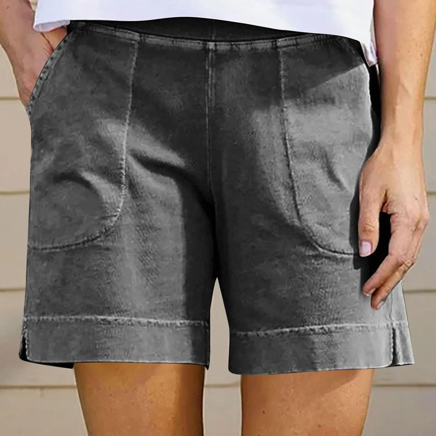 Womens Cotton Linen Shorts Drawstring Elastic Waist 2025 Casual Summer Trendy Short with Pockets (S-3Xl)