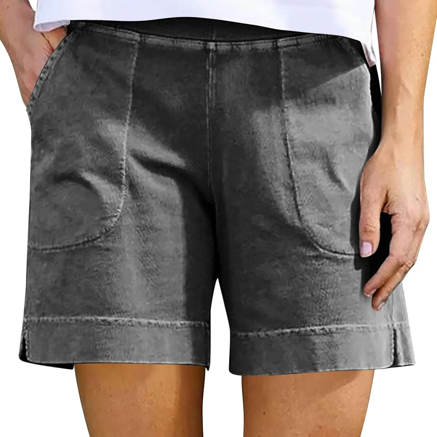 Womens Cotton Linen Shorts Drawstring Elastic Waist 2025 Casual Summer Trendy Short with Pockets (S-3Xl)