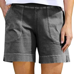 Womens Cotton Linen Shorts Drawstring Elastic Waist 2025 Casual Summer Trendy Short with Pockets (S-3Xl)