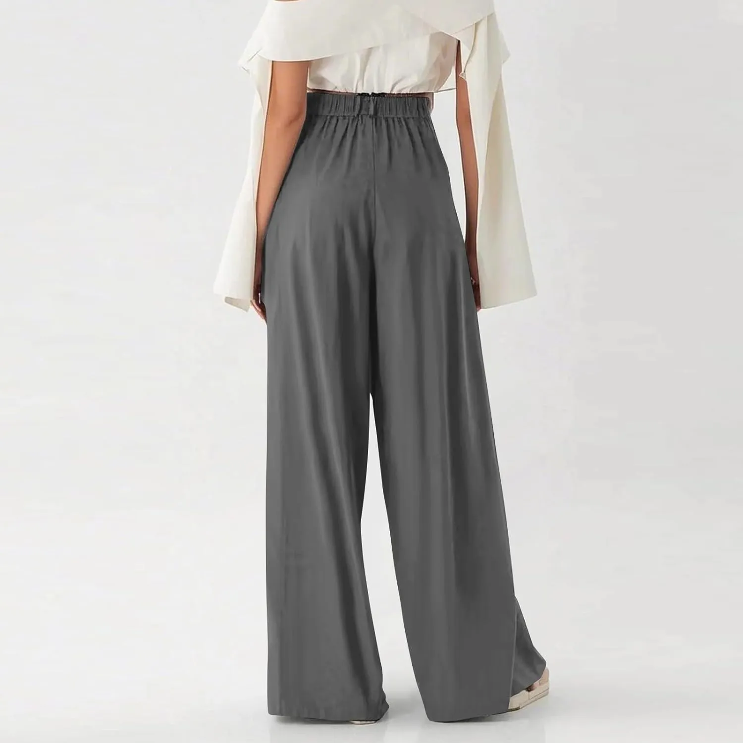 Women's Office Work Pants Drape High Waisted Business Casual Loose Straight Wide Leg Long Dress Trousers with Pocket