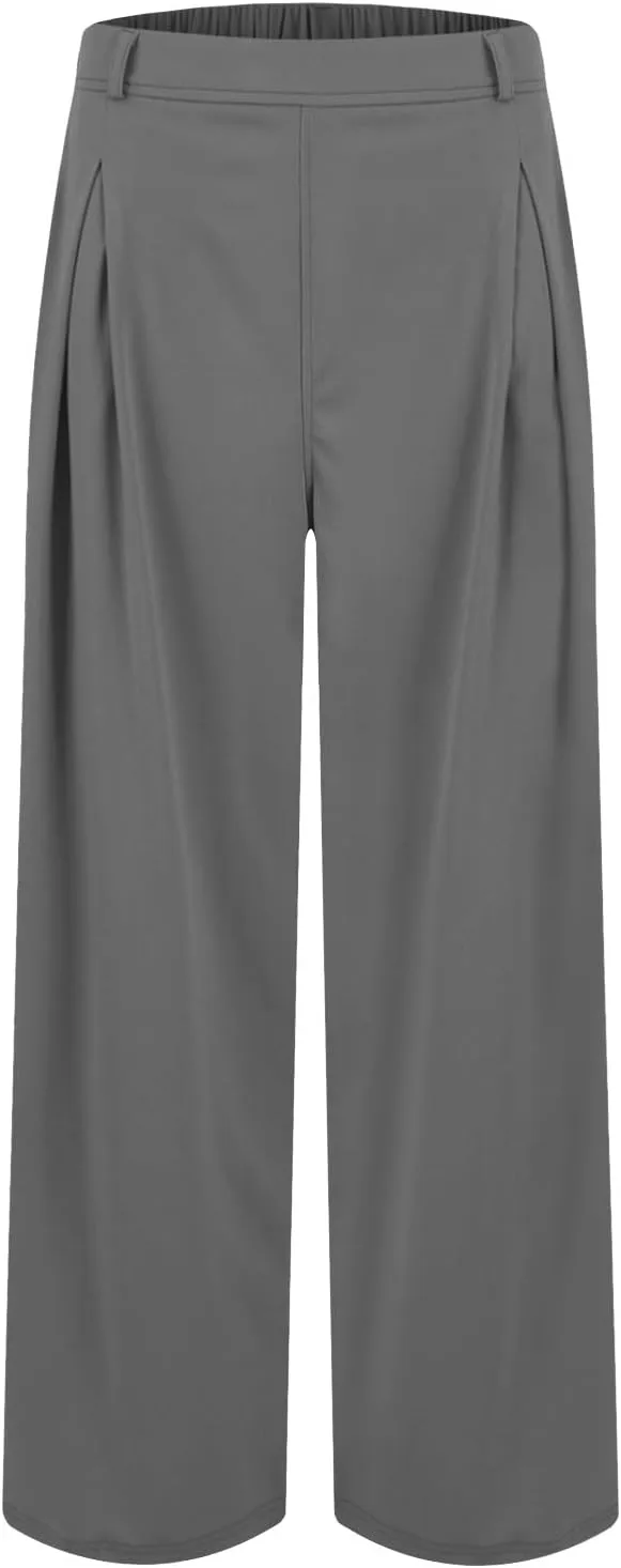 Women's Office Work Pants Drape High Waisted Business Casual Loose Straight Wide Leg Long Dress Trousers with Pocket