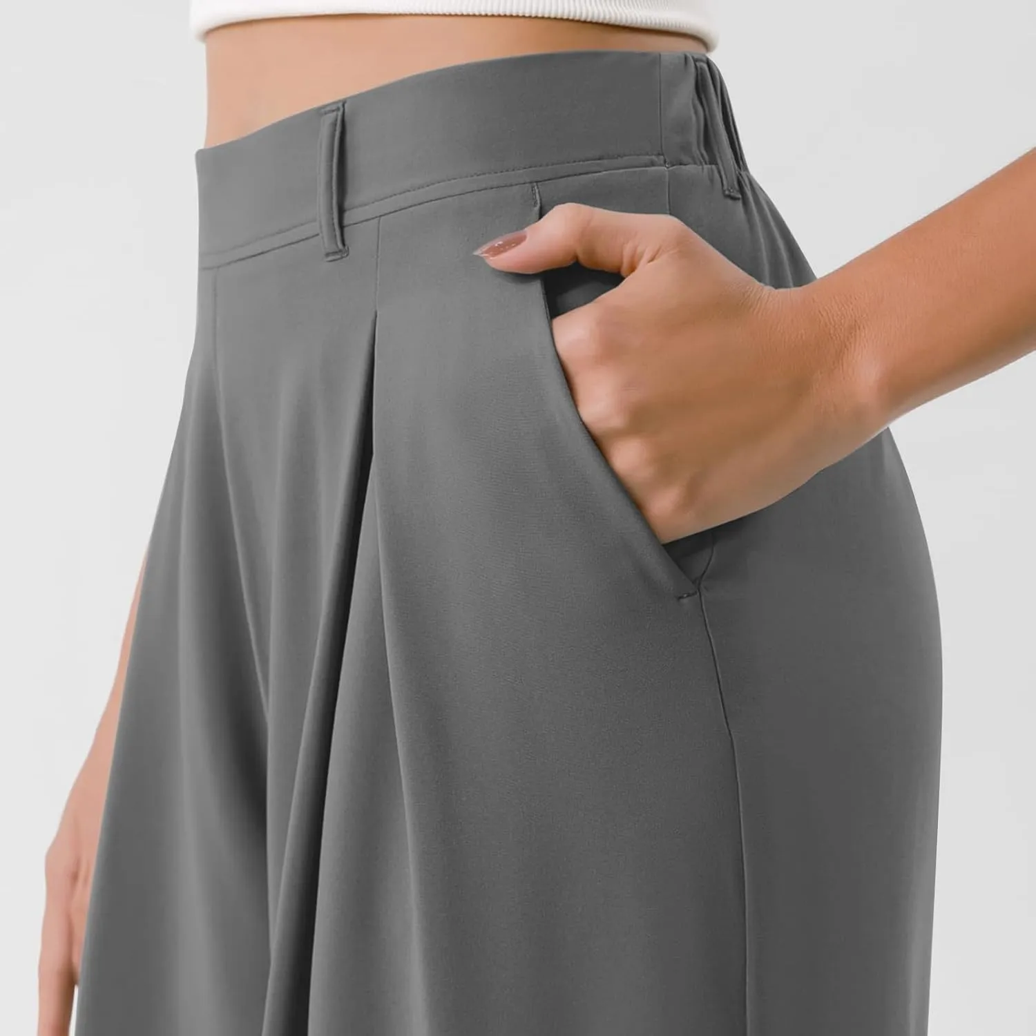 Women's Office Work Pants Drape High Waisted Business Casual Loose Straight Wide Leg Long Dress Trousers with Pocket