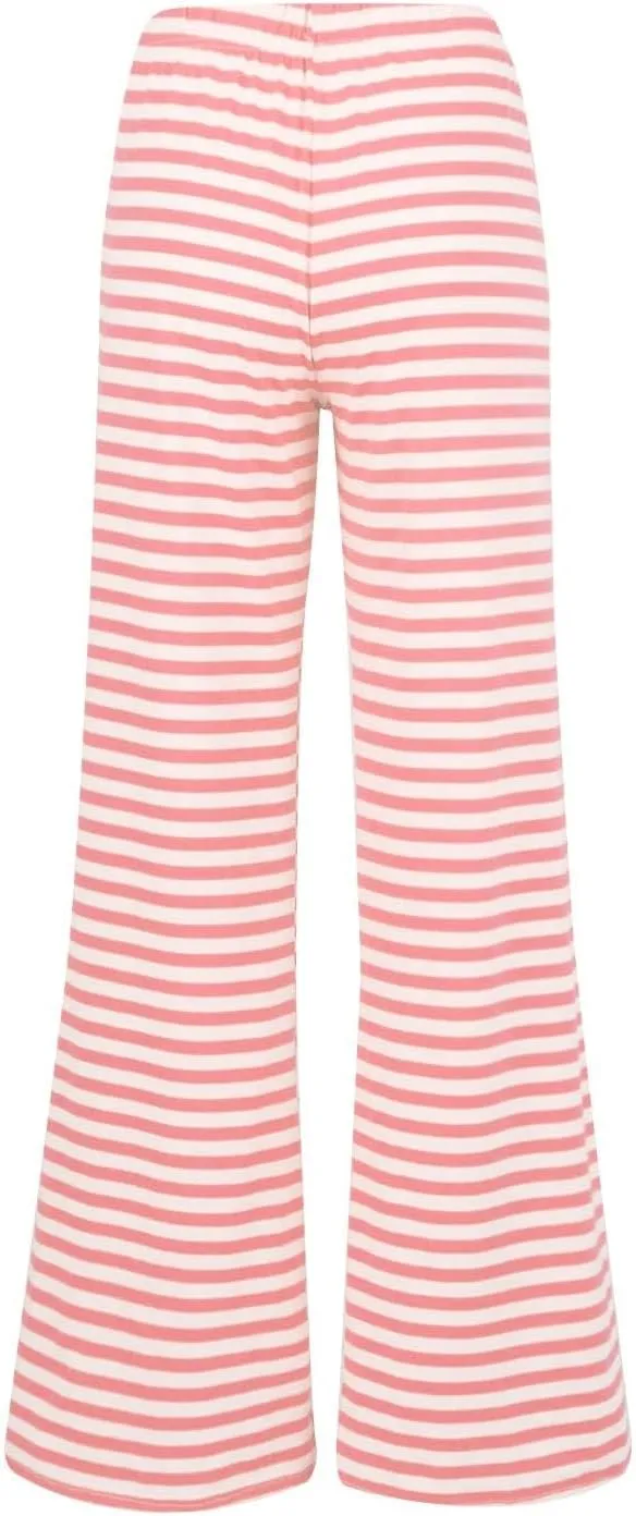 Womens Pajama Pants Stripe Straight Leg Casual Lounge Pant Drawstring Palazzo Pant Wide Leg Comfy Trousers with Pocket
