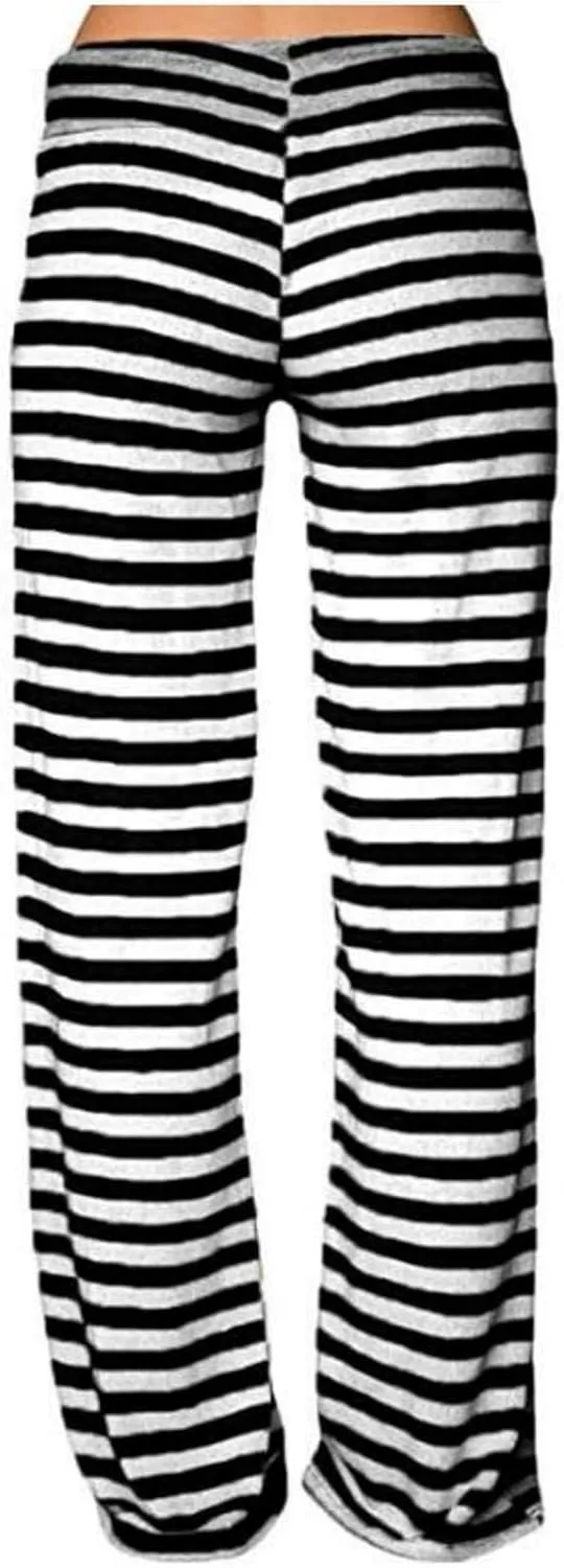 Womens Pajama Pants Stripe Straight Leg Casual Lounge Pant Drawstring Palazzo Pant Wide Leg Comfy Trousers with Pocket