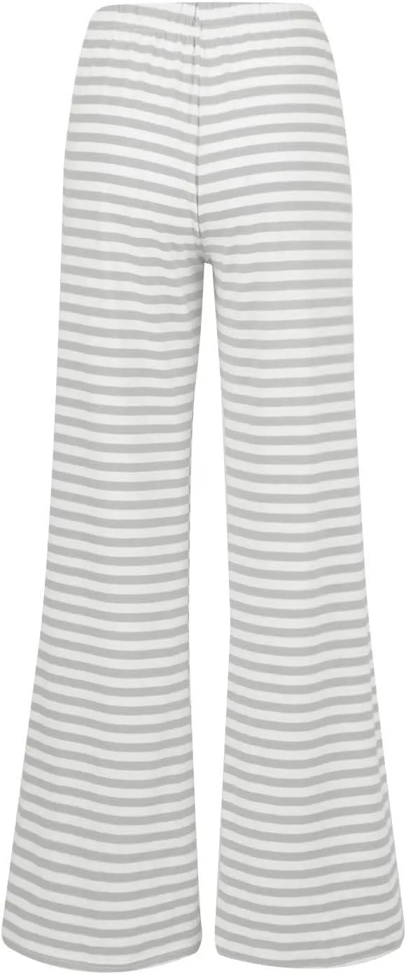 Womens Pajama Pants Stripe Straight Leg Casual Lounge Pant Drawstring Palazzo Pant Wide Leg Comfy Trousers with Pocket