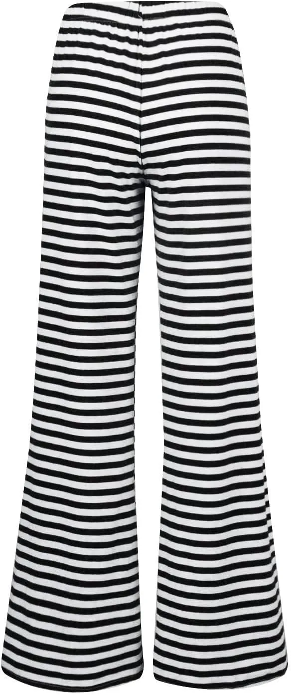 Womens Pajama Pants Stripe Straight Leg Casual Lounge Pant Drawstring Palazzo Pant Wide Leg Comfy Trousers with Pocket