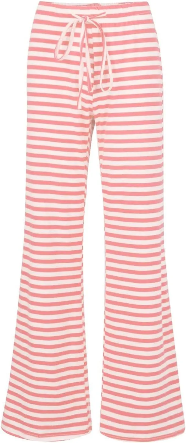 Womens Pajama Pants Stripe Straight Leg Casual Lounge Pant Drawstring Palazzo Pant Wide Leg Comfy Trousers with Pocket