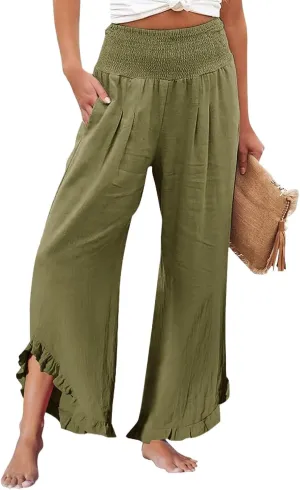 Women's Pants Fashion High Waist Slacks Straight Fit Formal Pants Wide Leg Casual Trousers with Pockets