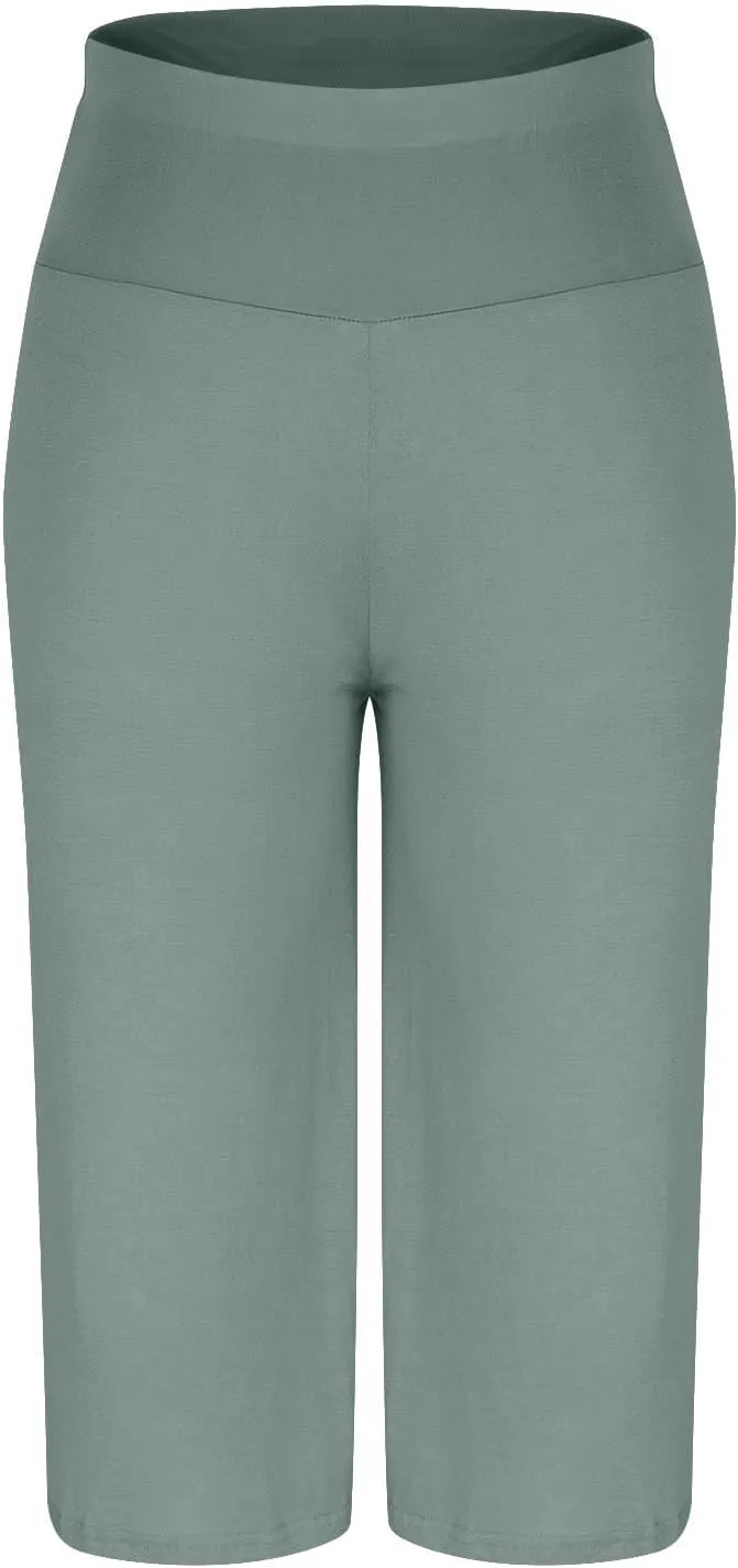 Womens Pleated Capri Pants Casual Elastic Waisted Baggy Comfy Trousers Solid Color Lightweight Home Capris
