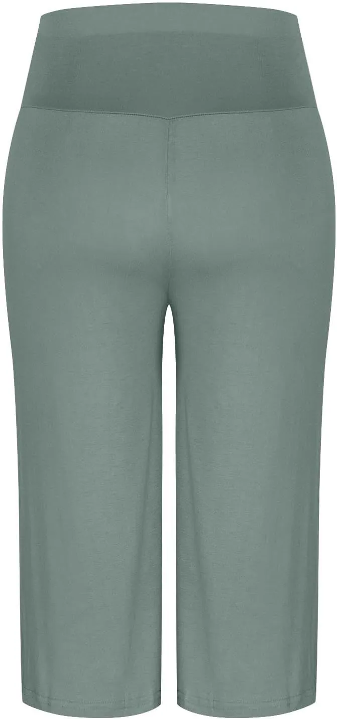 Womens Pleated Capri Pants Casual Elastic Waisted Baggy Comfy Trousers Solid Color Lightweight Home Capris