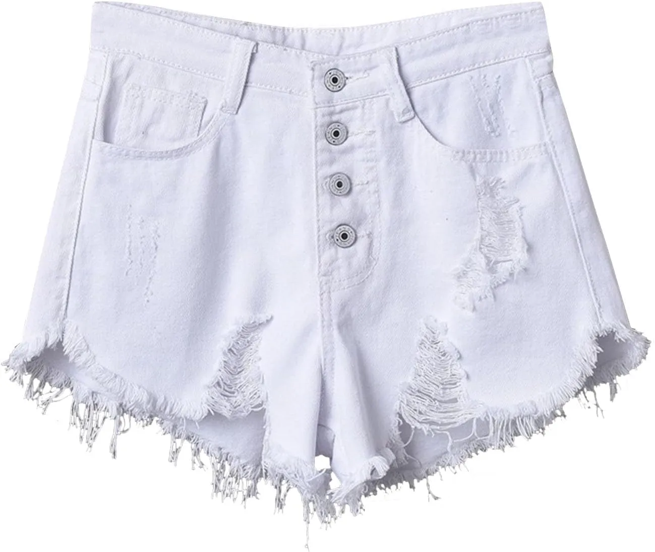Women's Stylish Raw Edge Hollow Out Denim Chic High Waisted Loose Fit with Pockets Big Hem Shorts Outdoor Travel