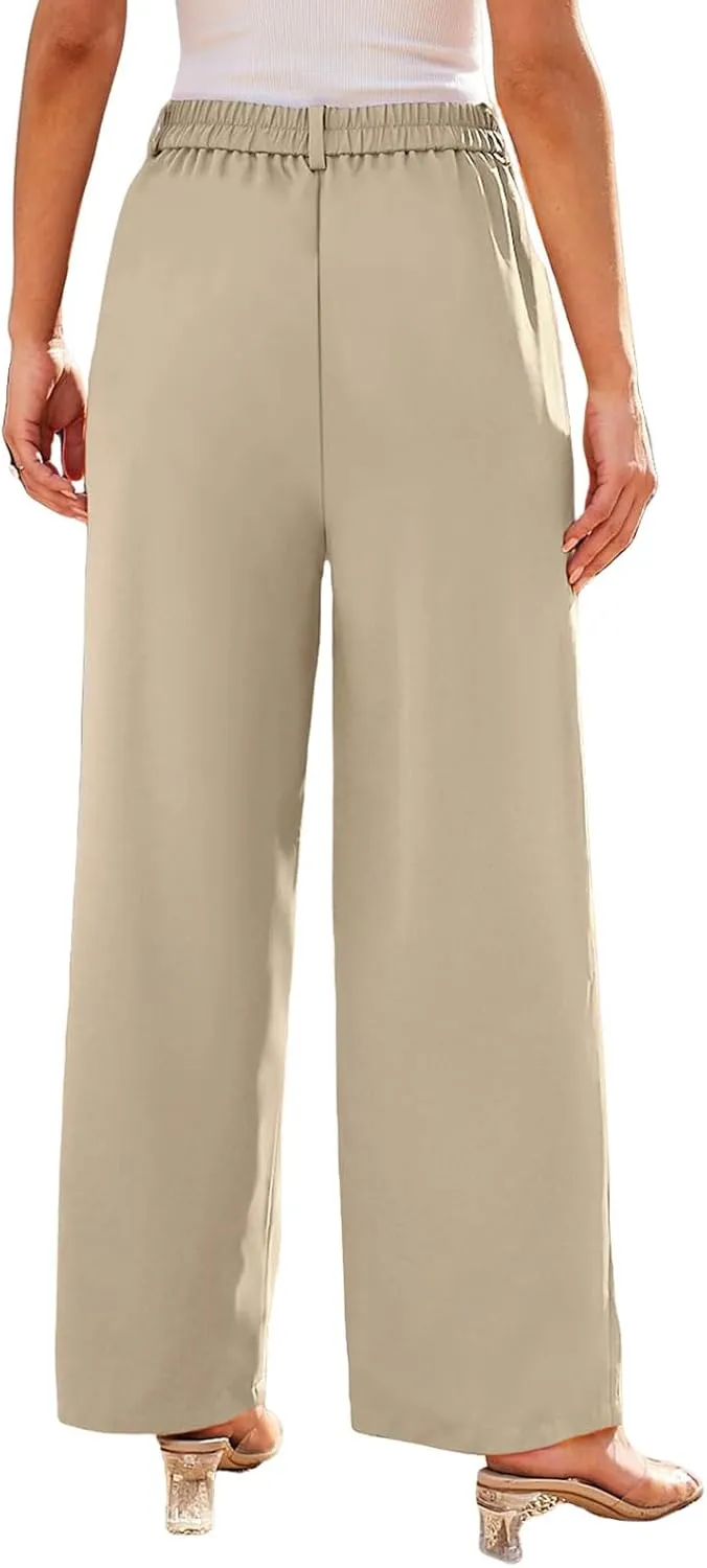 Womens Suit Pants Business High Waist Wide Leg Pant Stretch Button Work Straight Leg Trousers Casual with Pockets