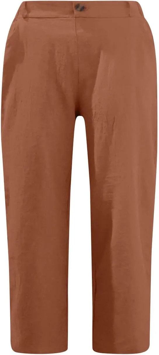 Womens Wide Leg Capri Pants Solid Color Straight Leg Lounge Trousers Botton Elastic Loose Pants Pockets Slim Fit Pants