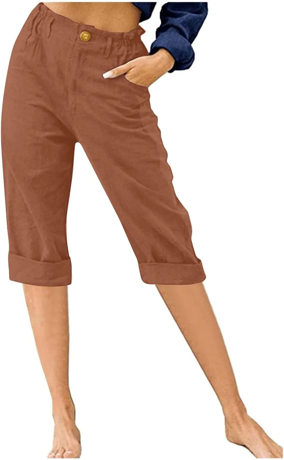 Womens Wide Leg Capri Pants Solid Color Straight Leg Lounge Trousers Botton Elastic Loose Pants Pockets Slim Fit Pants