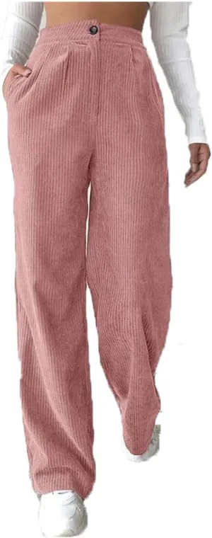 Womens Wide Leg Pants Corduroy High Waist Retro Straight Leg Trousers Casual Work Sweatpants Bottom Spring Fall Trendy