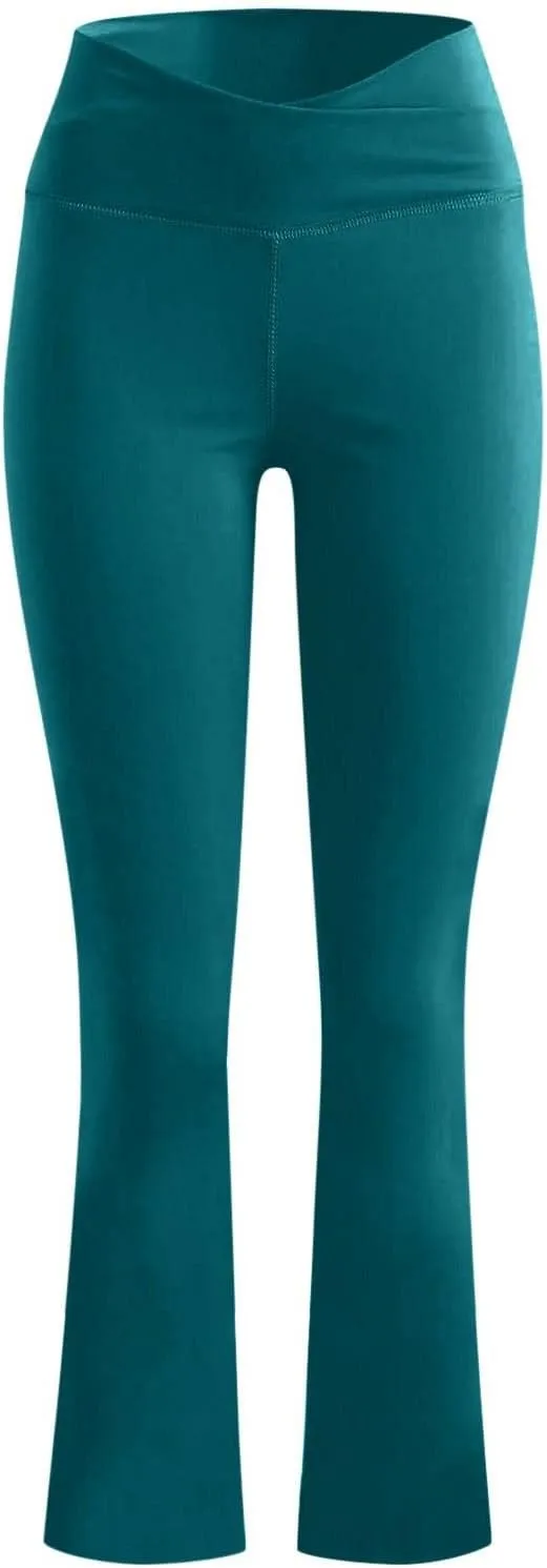 Yoga Pants for Women High Waist Bootleg Flare Leggings Plain Workout Athletic Pants with Pocket Compression Tummy Control