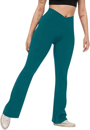 Yoga Pants for Women High Waist Bootleg Flare Leggings Plain Workout Athletic Pants with Pocket Compression Tummy Control
