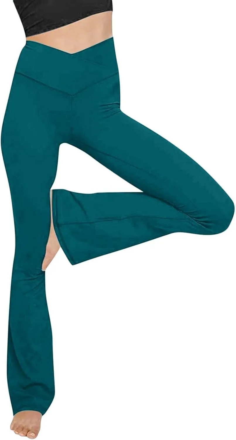 Yoga Pants for Women High Waist Bootleg Flare Leggings Plain Workout Athletic Pants with Pocket Compression Tummy Control