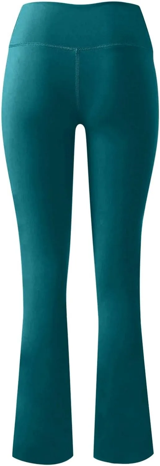 Yoga Pants for Women High Waist Bootleg Flare Leggings Plain Workout Athletic Pants with Pocket Compression Tummy Control